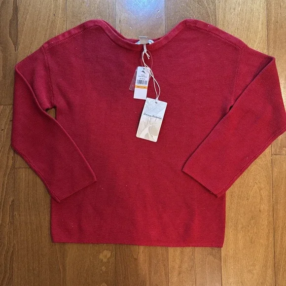 Tommy Bahama Women's Shimmer Crystal Bateau Sweater Red Sz Small NWT - Picture 5 of 7